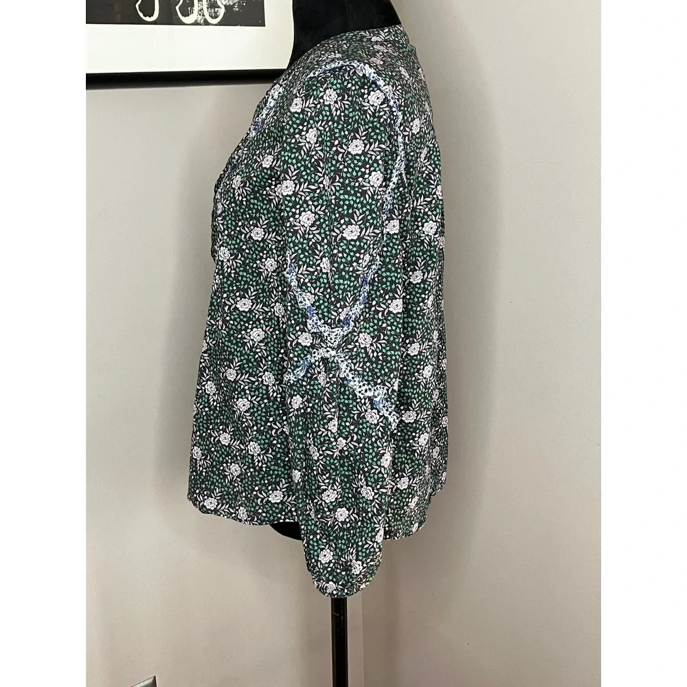 J. Crew Liberty Fabric Floral Ruffle Long Sleeve Blouse Women's Green Medium - Picture 4 of 8